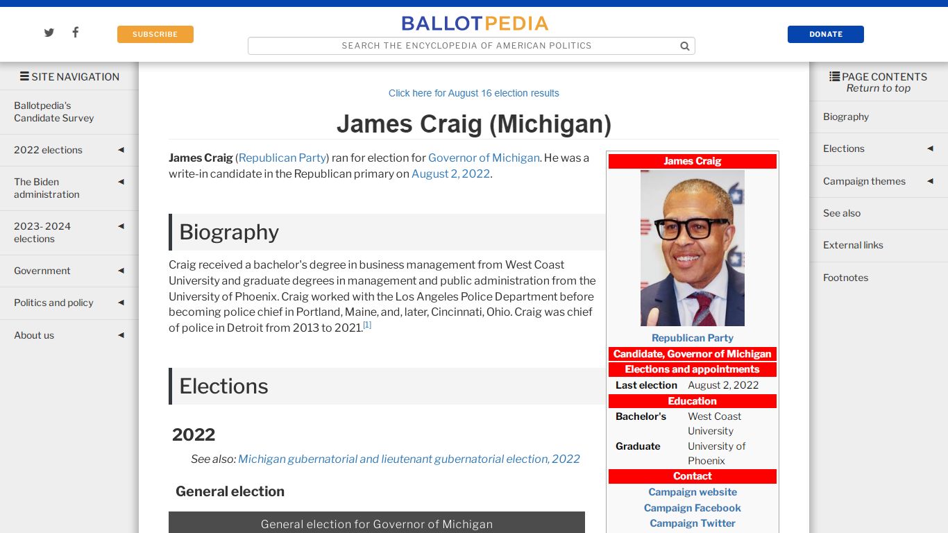 James Craig (Michigan) - Ballotpedia
