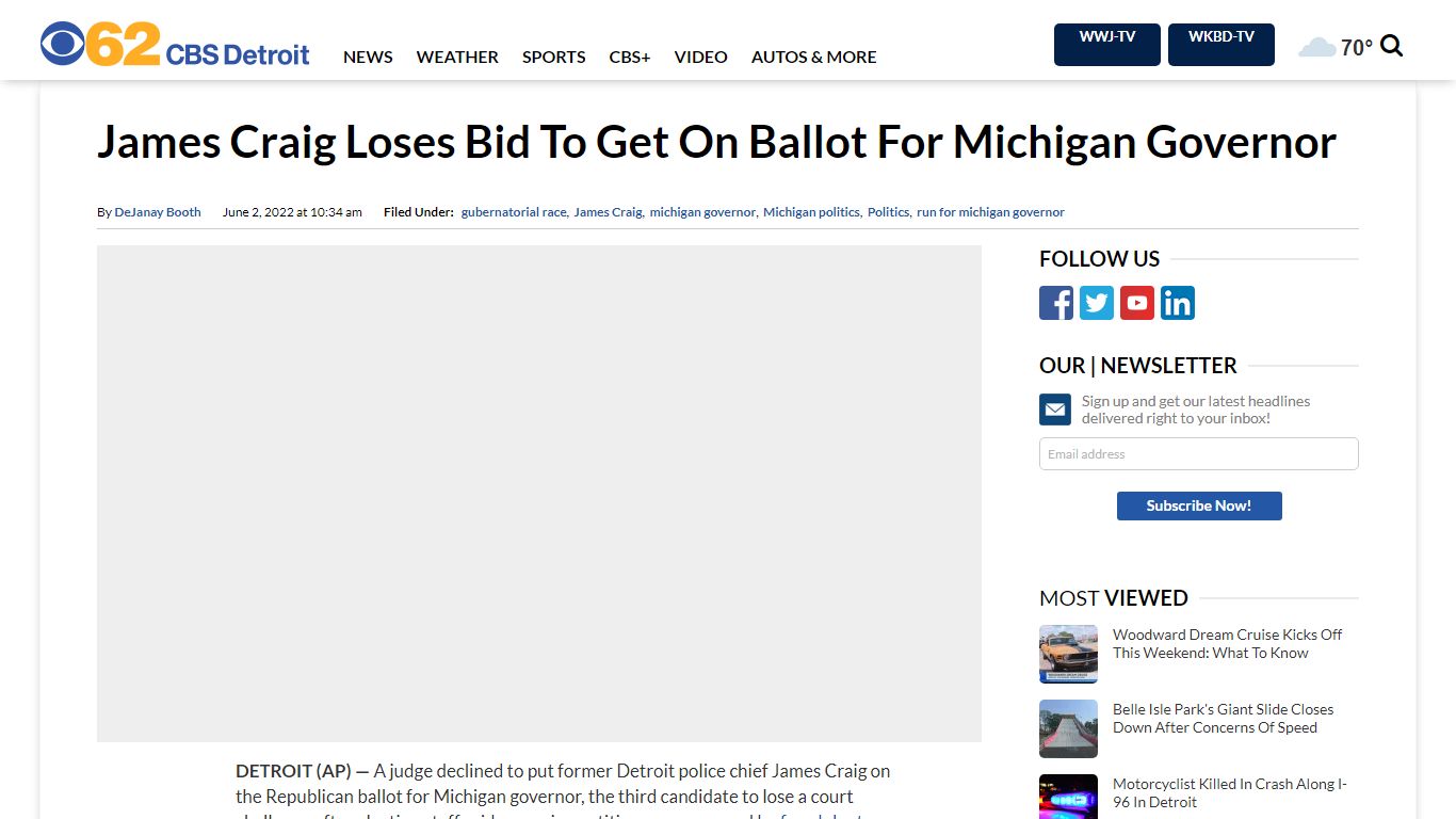 James Craig Loses Bid To Get On Ballot For Michigan Governor